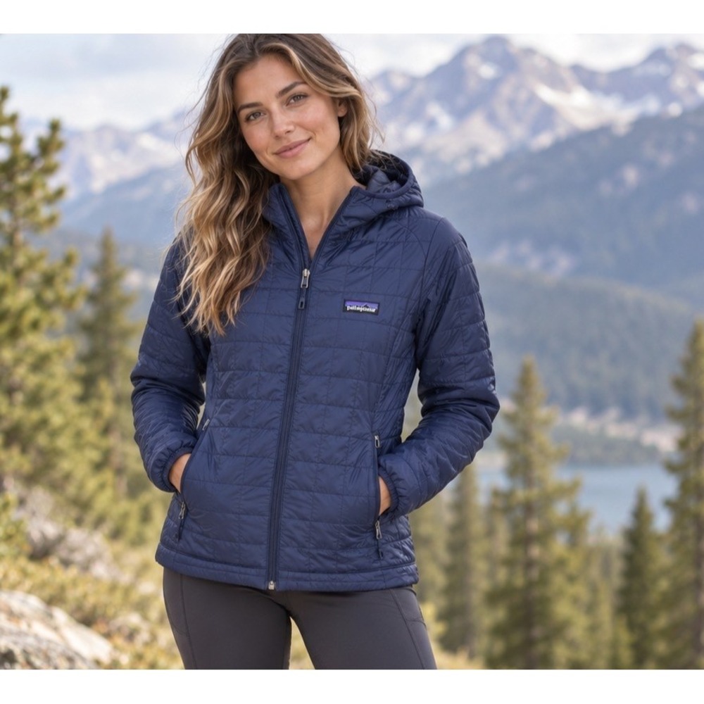 Patagonia Nano Puff Hoody Womens XS Navy Blue Quilted Full Zip Jacket 84227